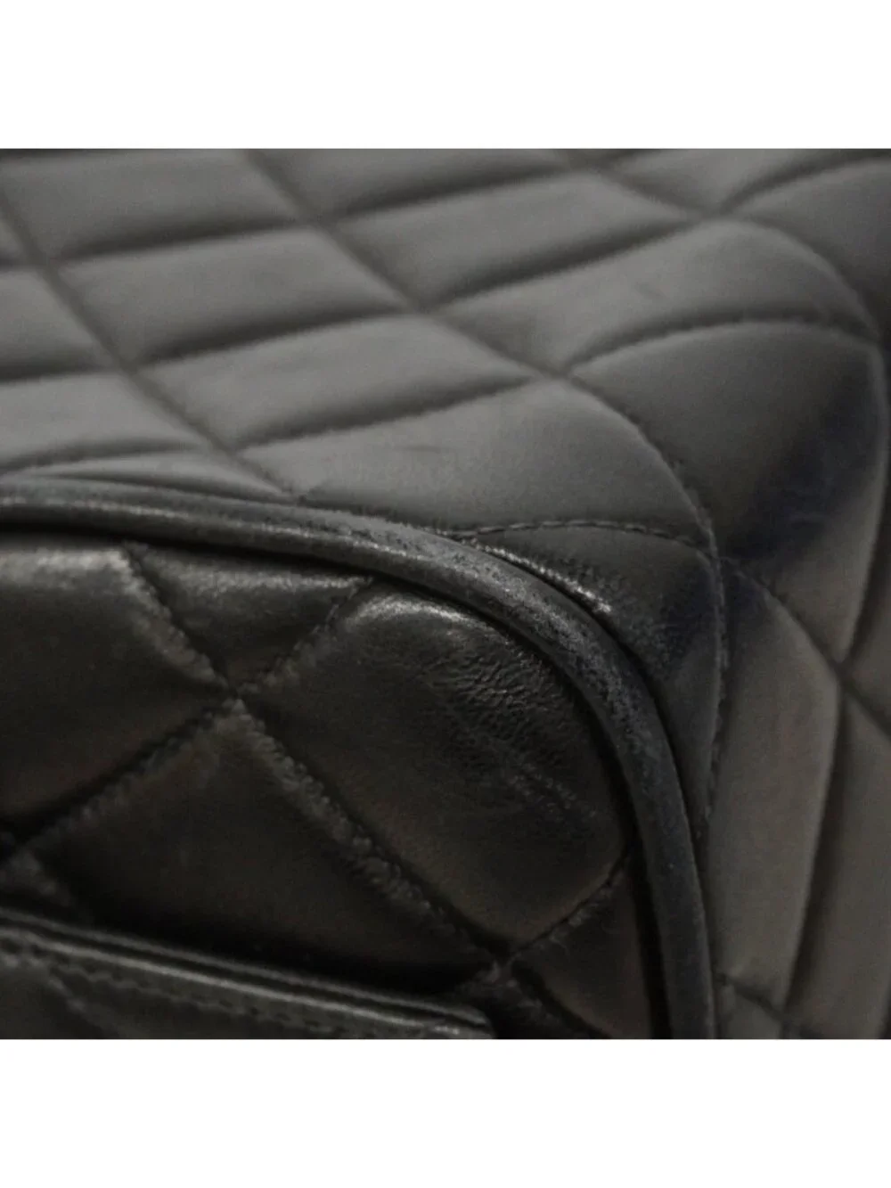 Chanel Handbag Quilted Lambskin Black Silver